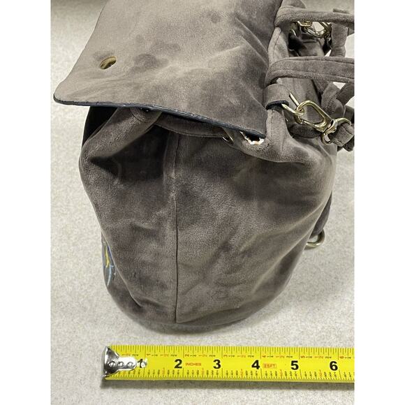 Beautiful Embroidered Mini Backpack Brown Suede With Snap Button Closure-Travel - Picture 12 of 13